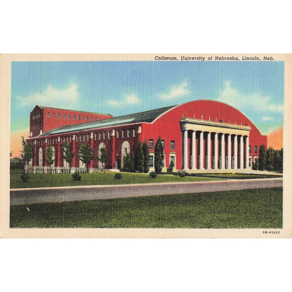 Vintage 1949 University of Nebraska Coliseum Lincoln NE Linen Postcard OB-H2422